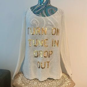 Wildfox White Sweater with Gold Lettering